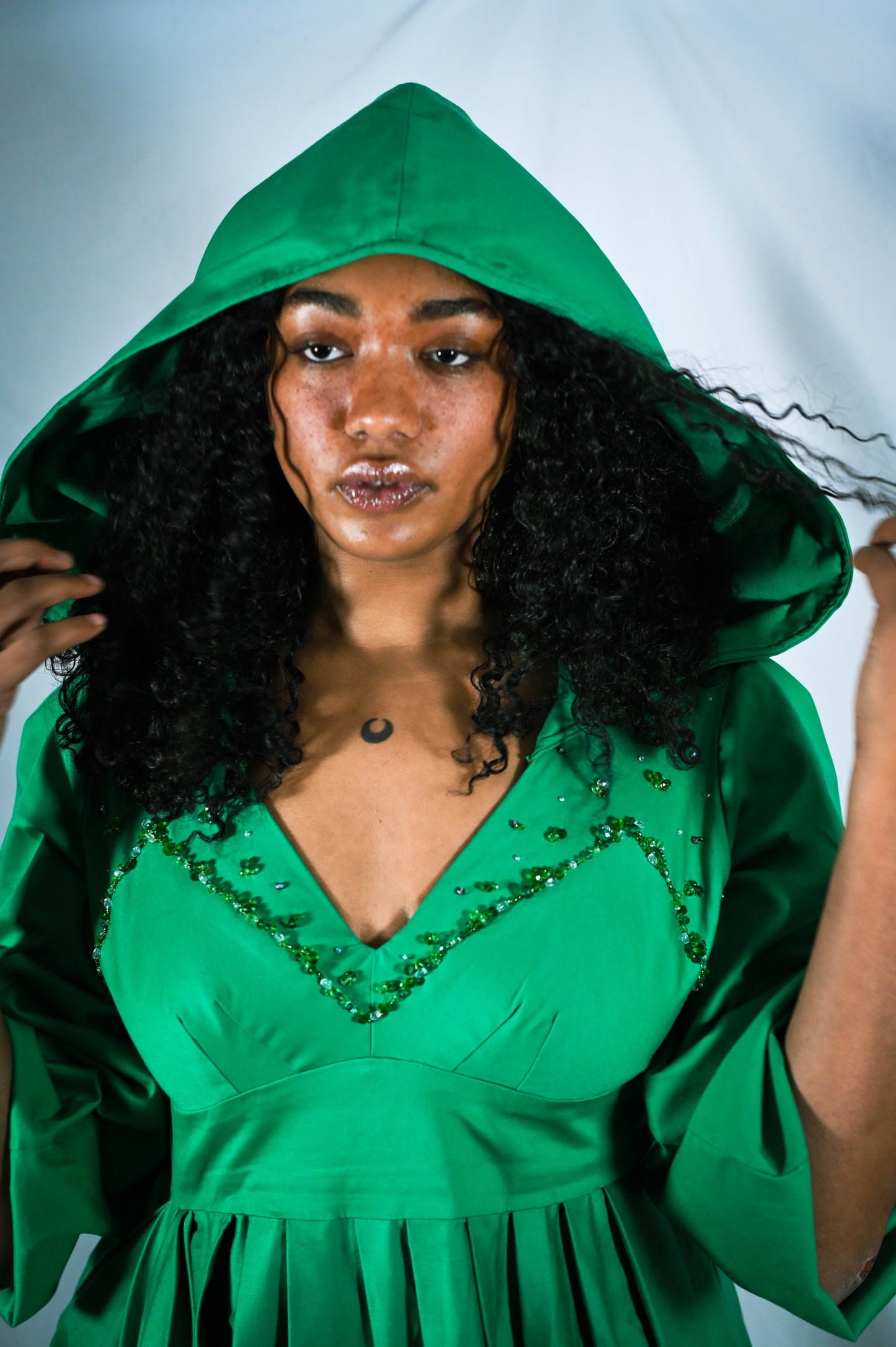 Emeraude - Robe verte en coton et soie