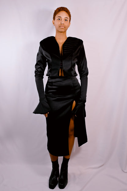 Domina - Ensemble tailleur femme noir satiné