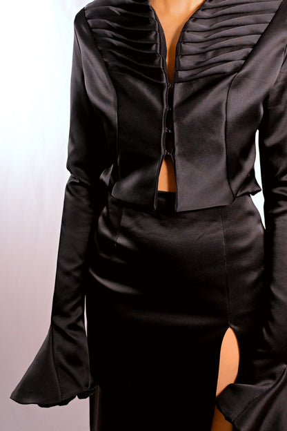 Domina - Ensemble tailleur femme noir satiné