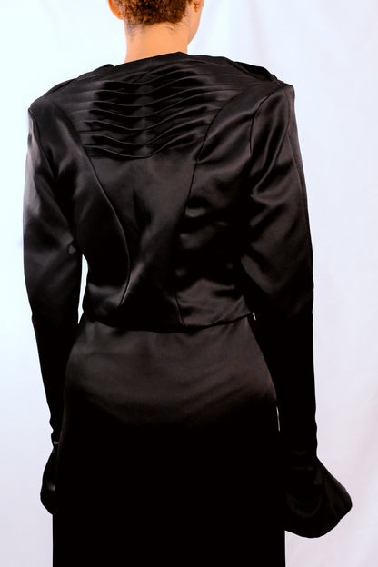 Domina - Ensemble tailleur femme noir satiné