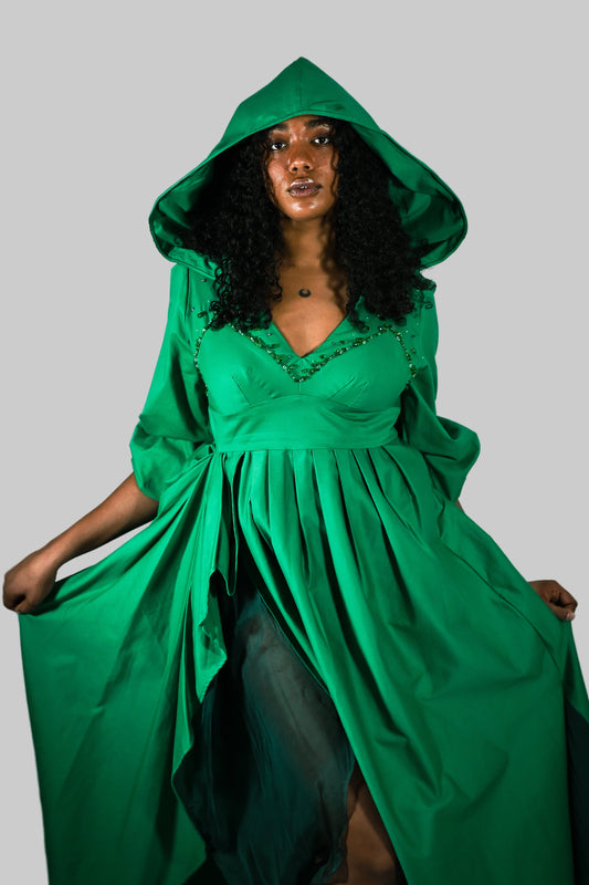 Emeraude - Robe verte en coton et soie