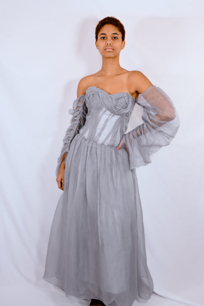 Cyclone - Robe en soie gris perle