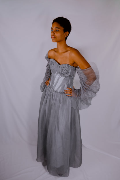 Cyclone - Robe en soie gris perle