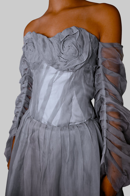 Cyclone - Robe en soie gris perle